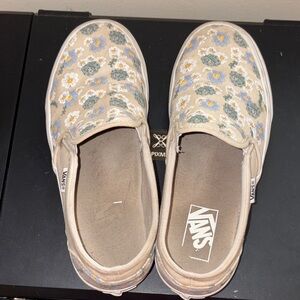 Vans Floral Slip-On Sneakers in Beige with Blue, Yellow & Green Accents